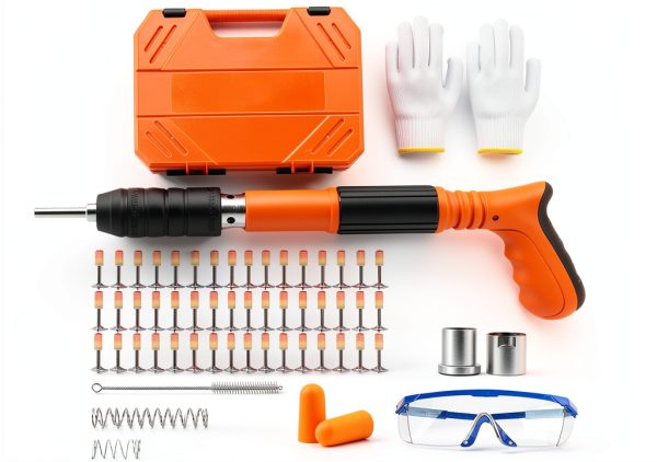 Concrete Nail Gun Kit with 200pcs Nails 5 Speed Adjustable Mini Manual Nail Gun Woodworking Decoration Nailer Gun Nail Gun for Concrete Built-in Air Nailer for Red Brick Walls Concrete Walls-0