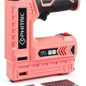 PHITRIC Pink Electric Light Duty Staple Gun, 2 in 1 Cordless Staple Gun for Upholstery with 3500 Staples & Nails, 3.7V Power Brad Nailer with USB Charger for Wood, Carpentry, Crafts, DIY-0