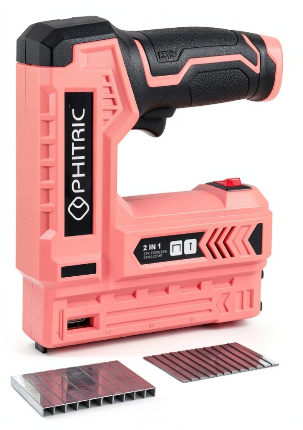 PHITRIC Pink Electric Light Duty Staple Gun, 2 in 1 Cordless Staple Gun for Upholstery with 3500 Staples & Nails, 3.7V Power Brad Nailer with USB Charger for Wood, Carpentry, Crafts, DIY-0